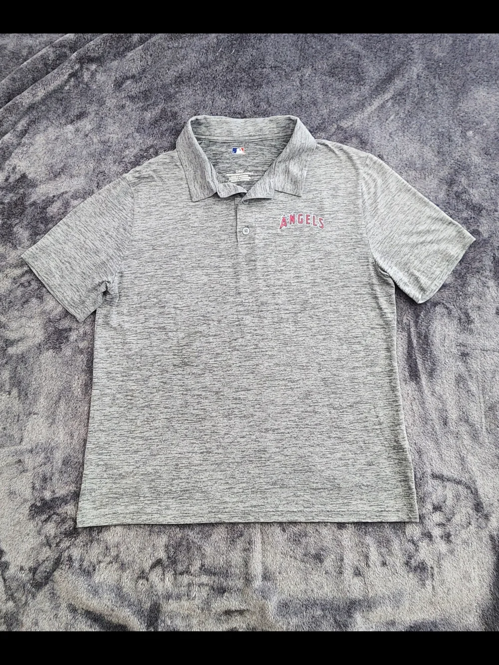 MLB LA Angels Heathered Grey Men's Polo Shirt Size L